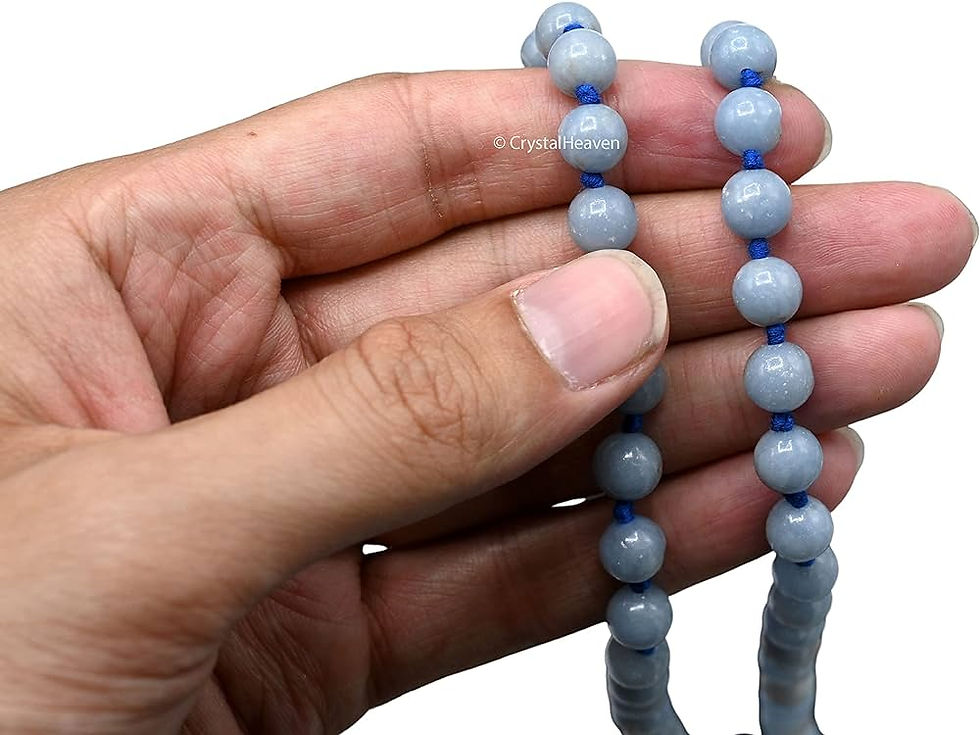 Miniature : Angelite Mala,108 Bead Necklace,8mm Prayer Bead Necklace,Gemstone For Healing 