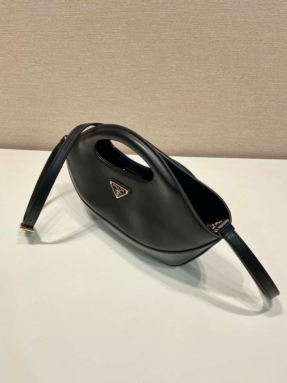 Thumbnail: Prada Dumpling Leather Cut-Out Shoulder Bag Black