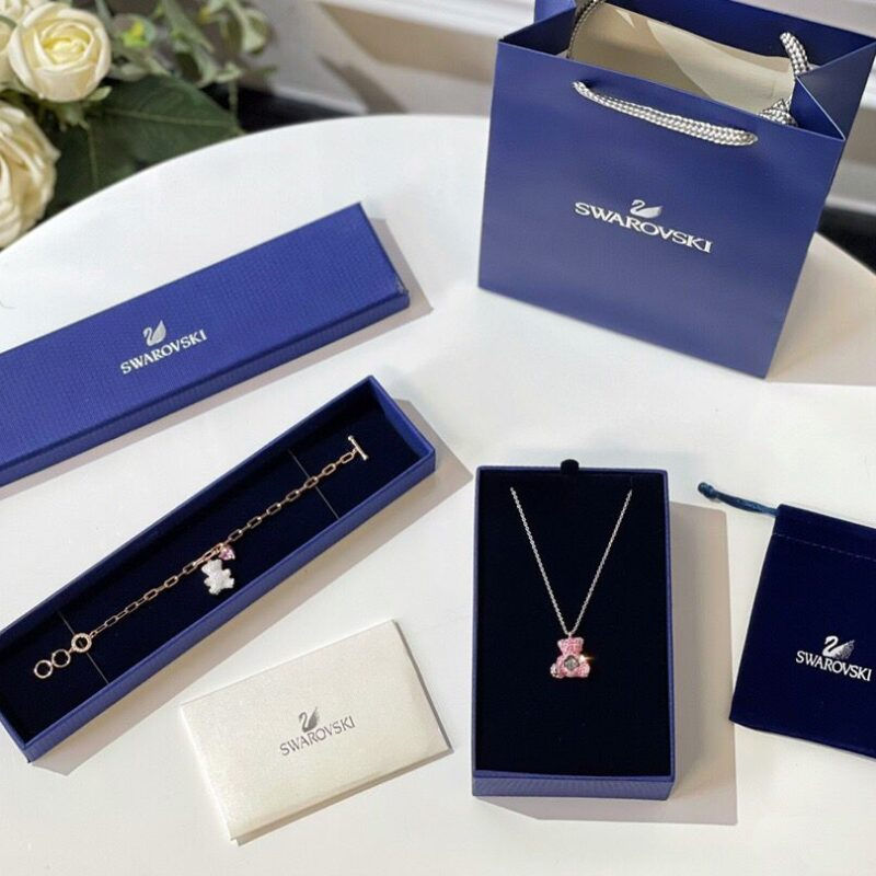 The same style as Tang Yan, Swarovski Heartbeat Teddy Bear Full Diamond Necklace