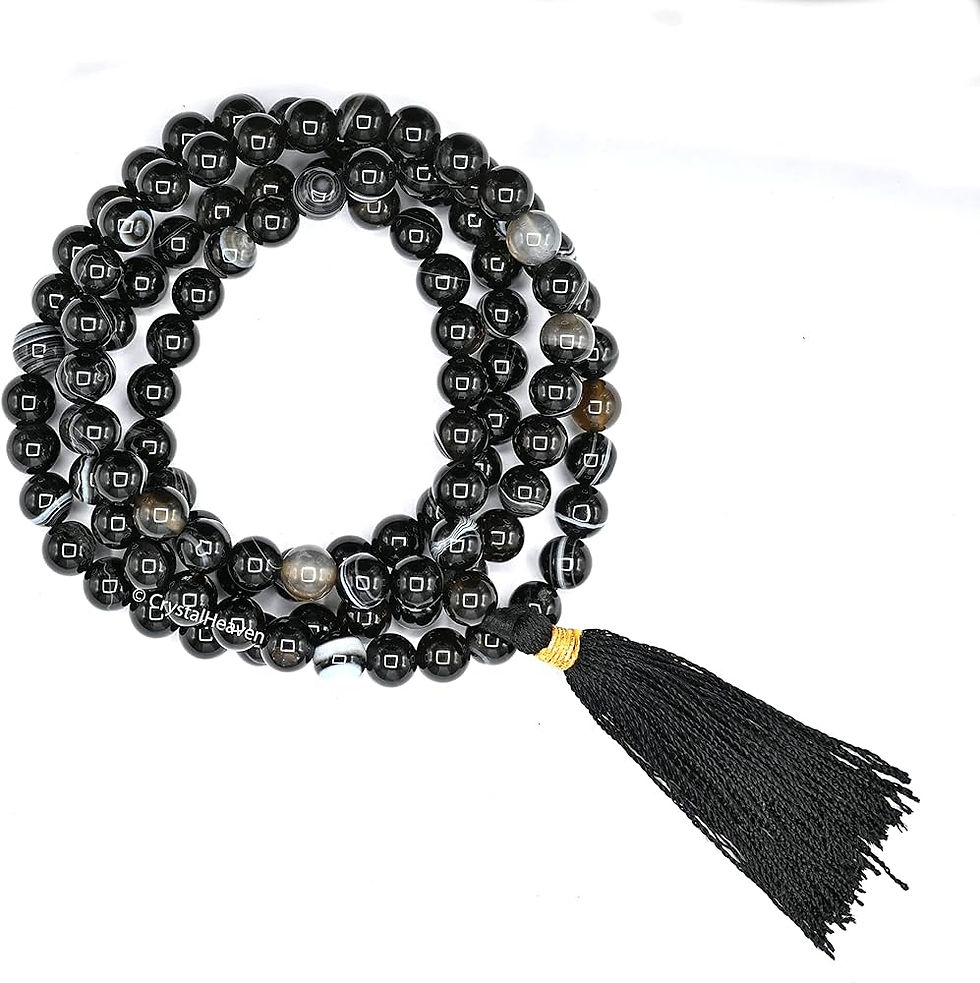 Thumbnail: Black Hakik Mala,108 Bead Necklace,8mm Prayer Bead Necklace,Gemstone Healing 