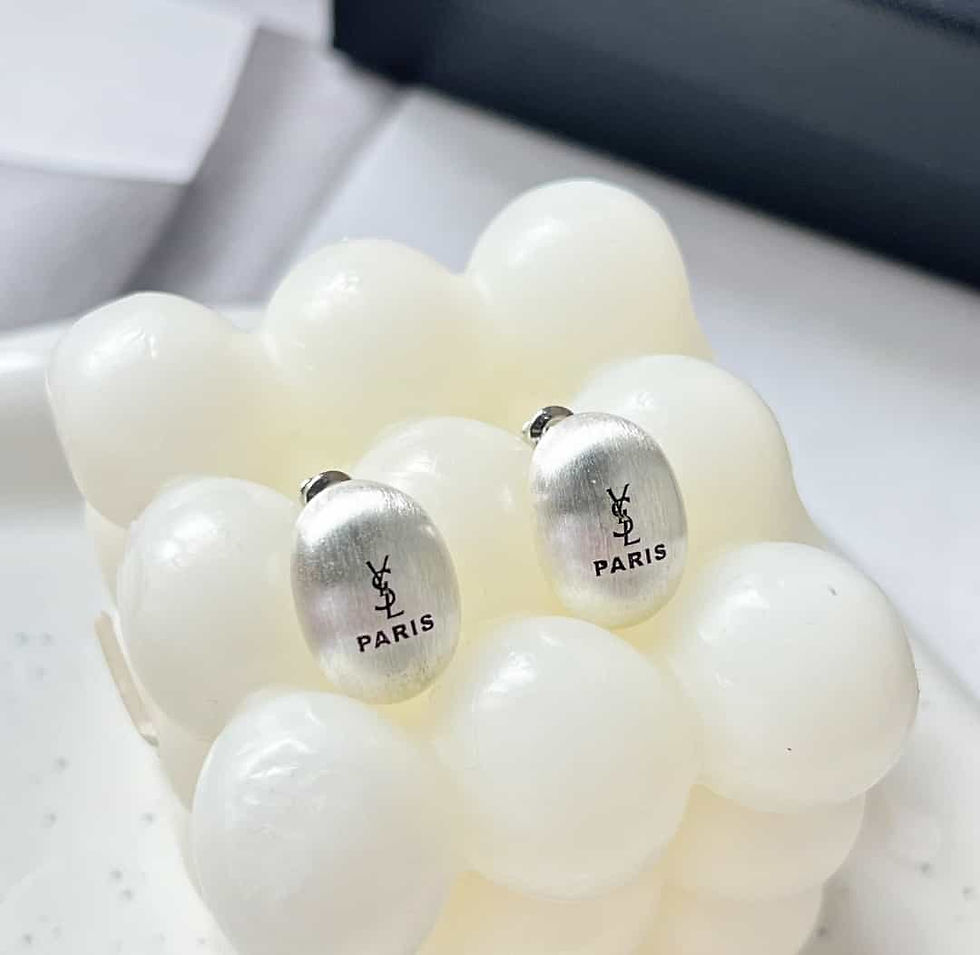 Thumbnail: Saint Laurent silver YSL brushed oval stud earrings