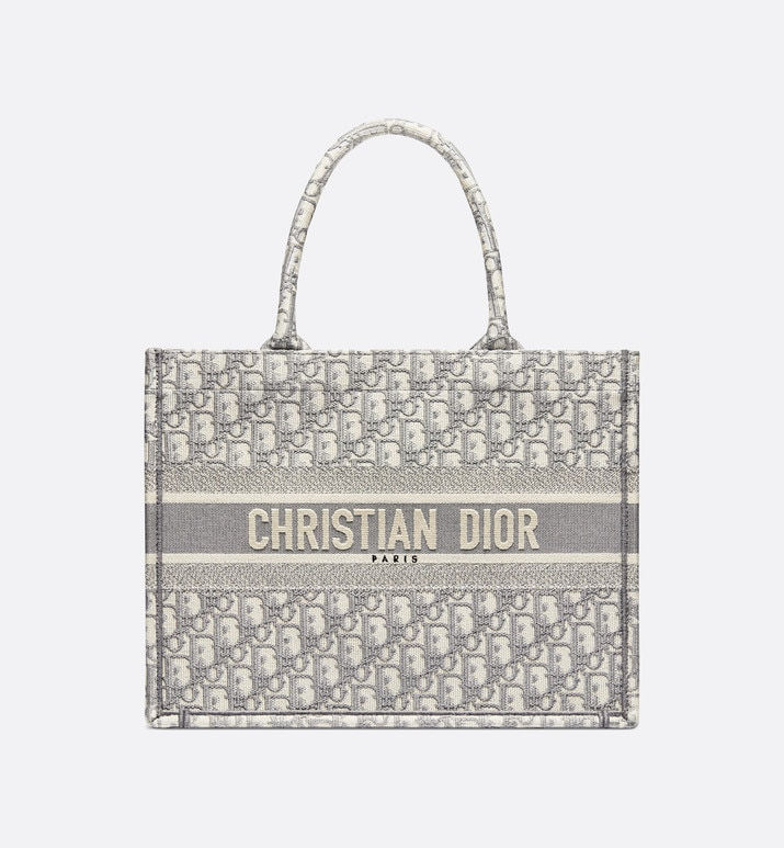 Designer Handbags Gray Dior Oblique Embroidery Book Tote Bag | Fashion Haven