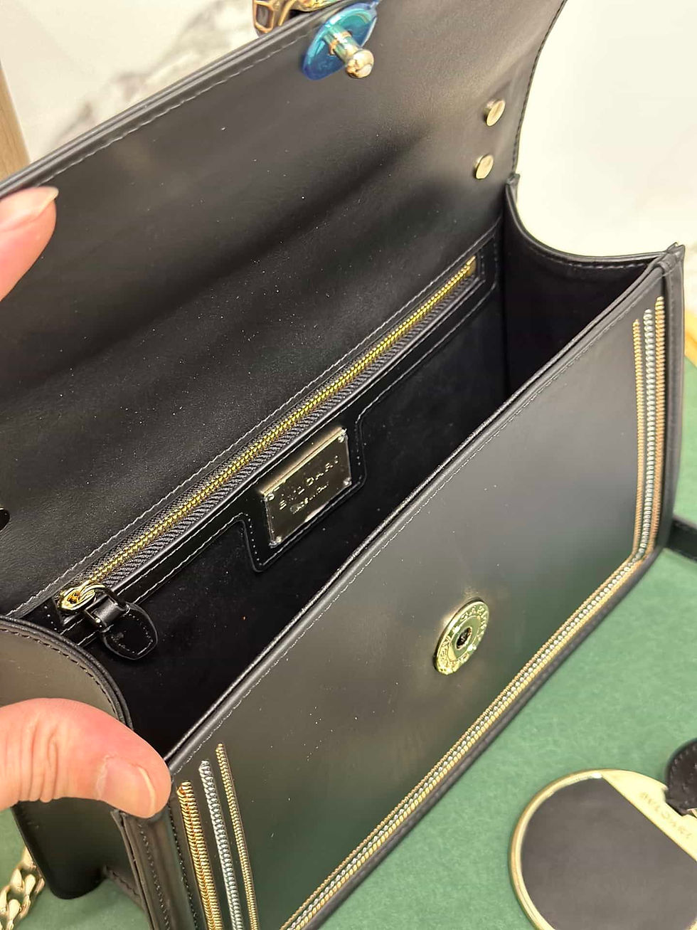 Thumbnail: Leather bag with chain strap, metal buc – BVL131