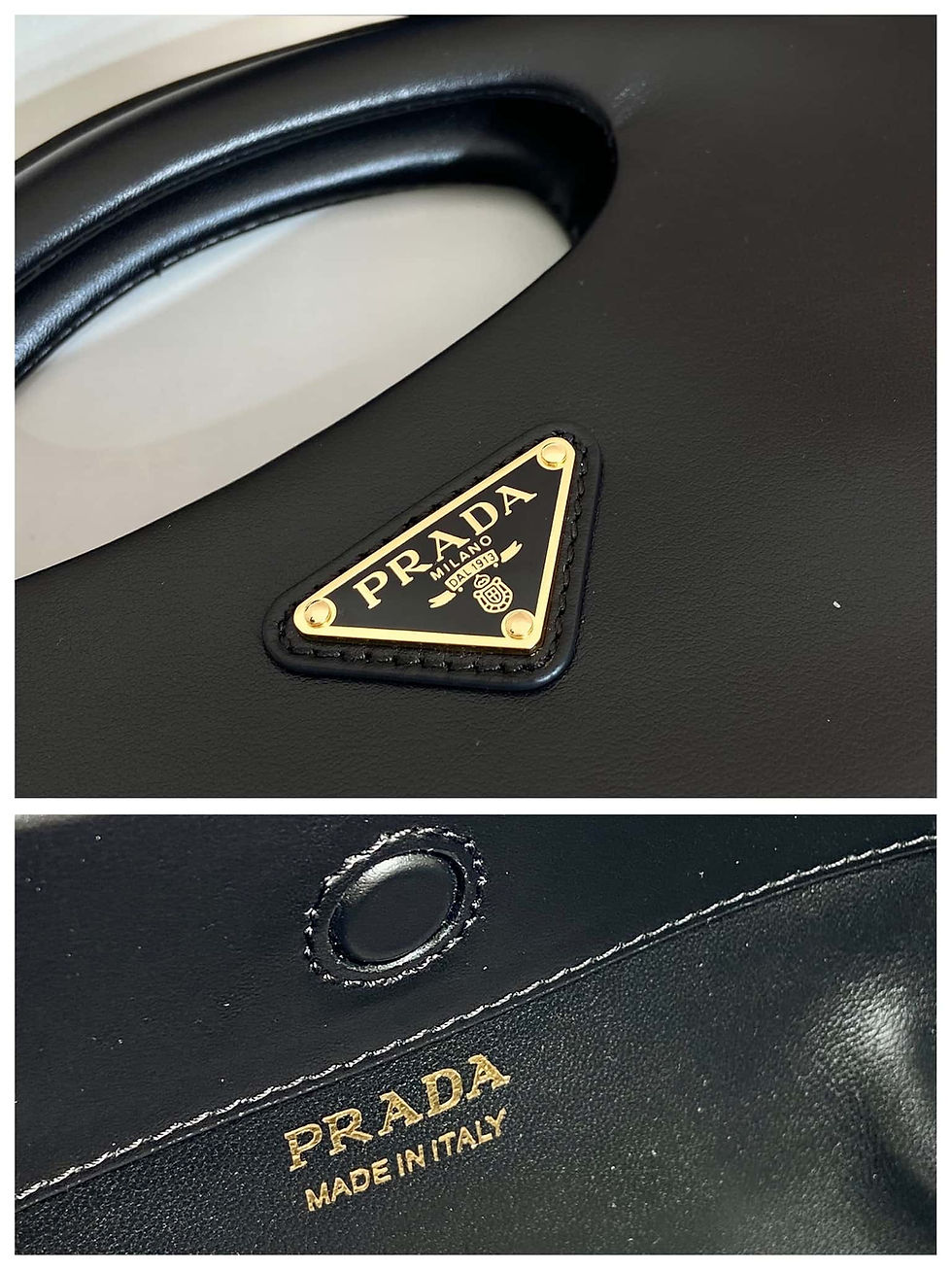 Thumbnail: Prada Dumpling Leather Cut-Out Shoulder Bag Black