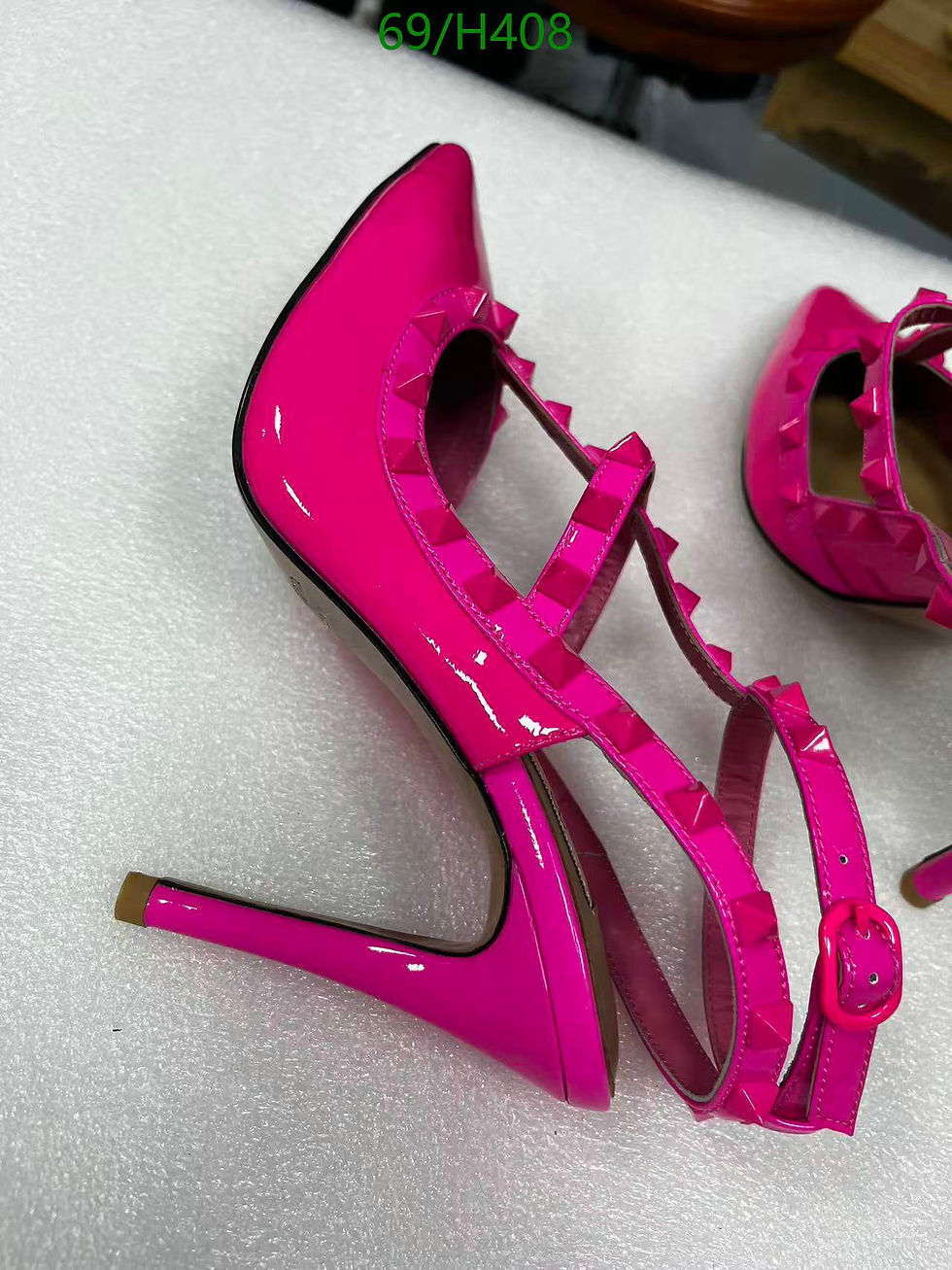 Thumbnail: Valentino Garavani Rockstud Caged Patent Leather Pumps 10cm Hee - Size Euro 38