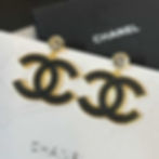 Chanel c2 double c black leather round diamond stud earrings | Fashion Haven