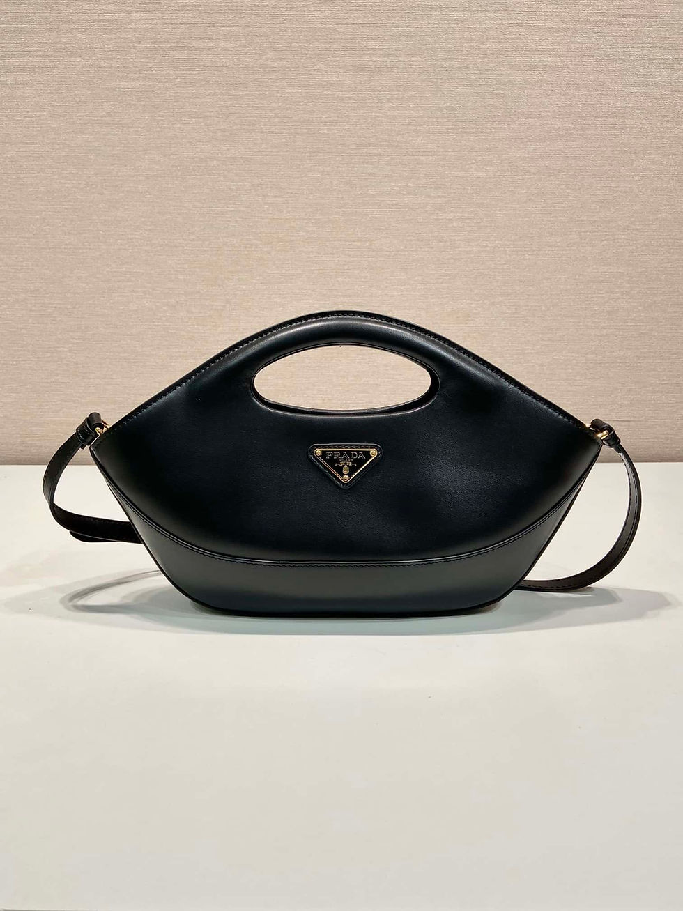 Thumbnail: Prada Dumpling Leather Cut-Out Shoulder Bag Black
