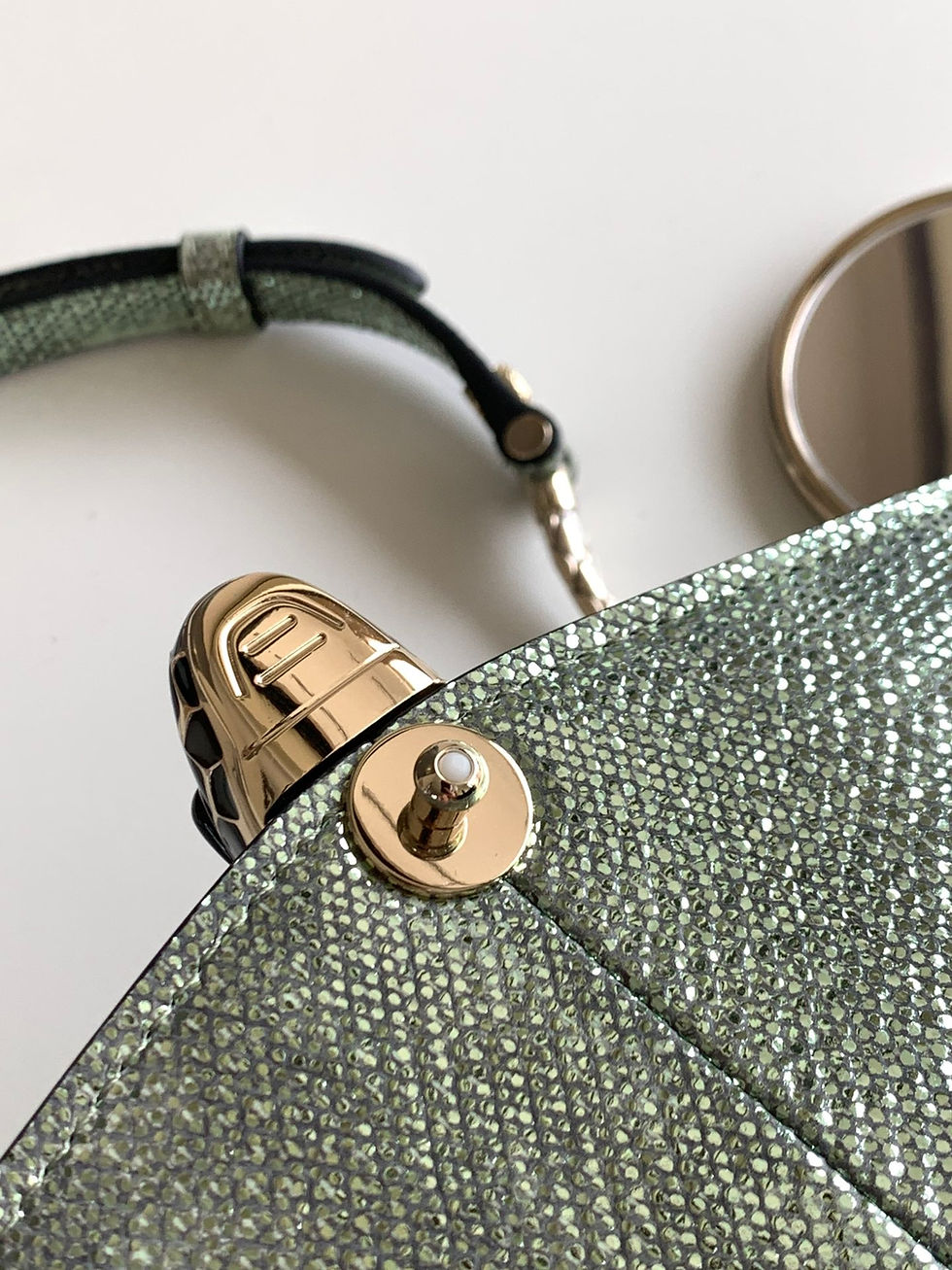Thumbnail: Leather bag with chain strap, metal buc – BVL39