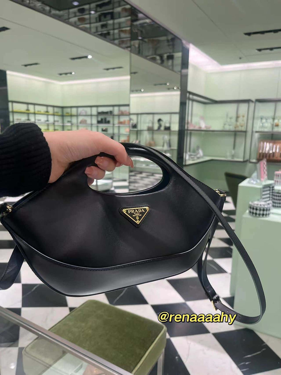 Thumbnail: Prada Dumpling Leather Cut-Out Shoulder Bag Black