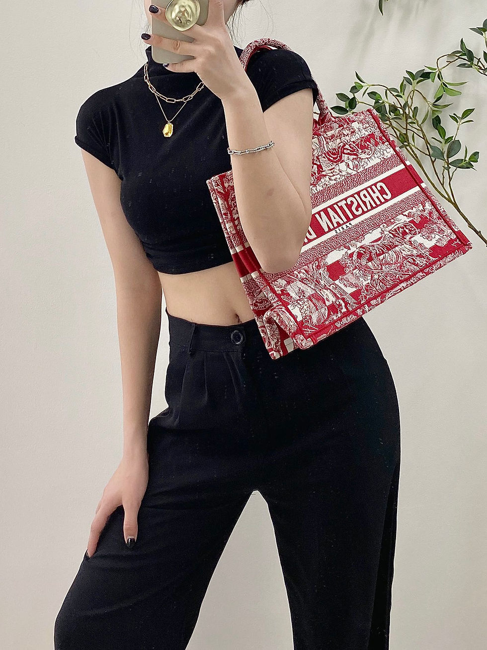 Thumbnail: Designer Embroidery bo-ok tote 36.5cm red tiger pattern – DOR68