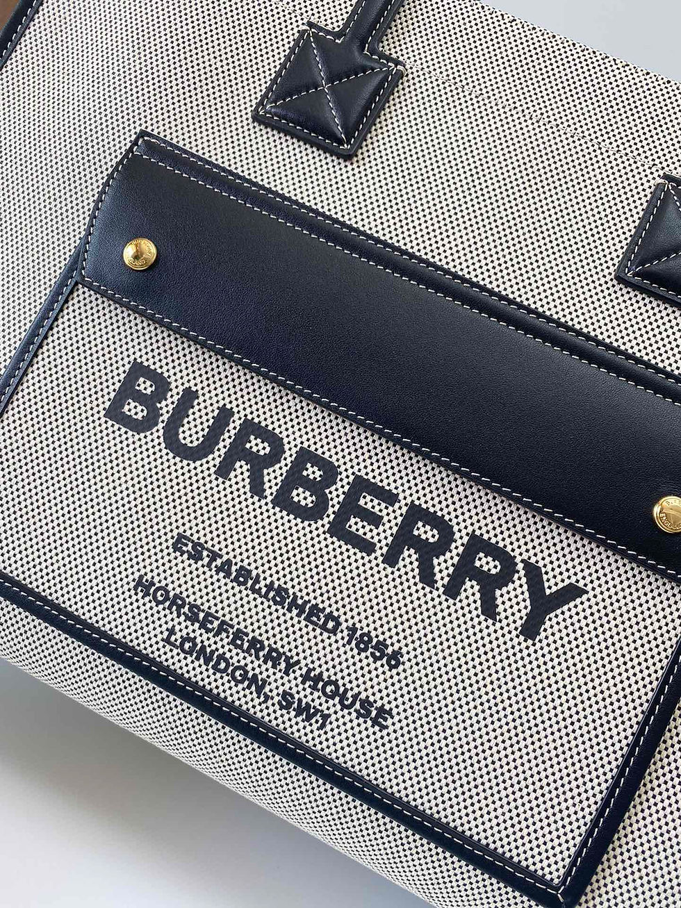 Thumbnail: latest refined tote bag of clear-lined leather and cotton canvas – BUR170