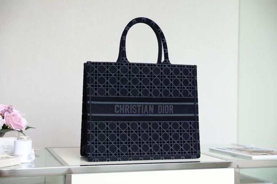 CHRISTIAN DIOR  Velvet Cannage Large Book Tote Navy Blue Replica Tote Bag