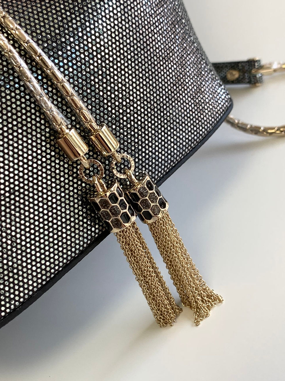 Thumbnail: Leather bag with chain strap, metal buc – BVL27