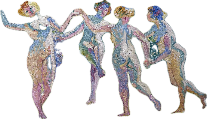 Das Bild zeigt eine freigestellte Szene von tanzenden Frauen in einem Impressionistischen Gemälde