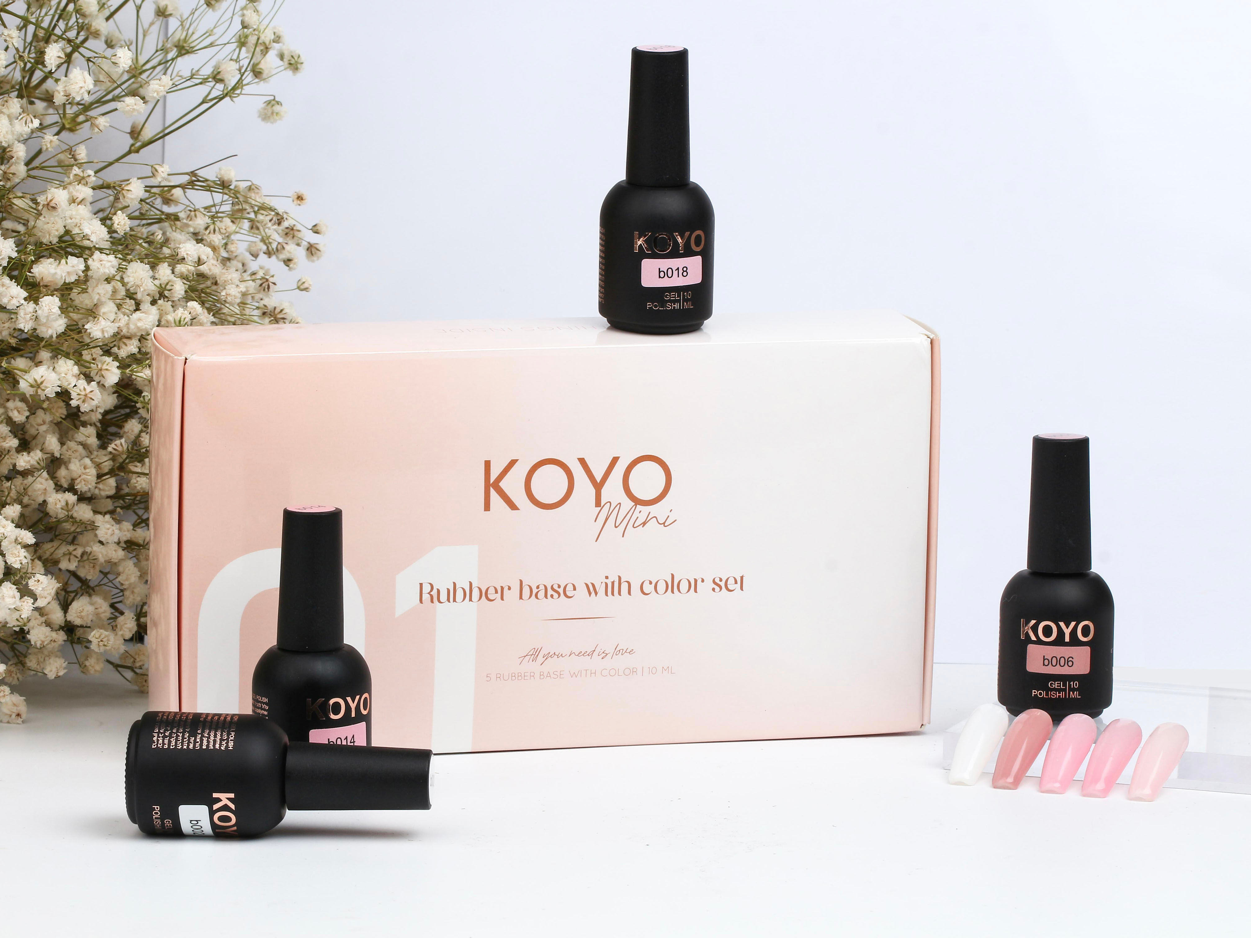 מארז ראבר בייס #1 המכיל 5 גוונים 10 מ"ל קויו | KOYO