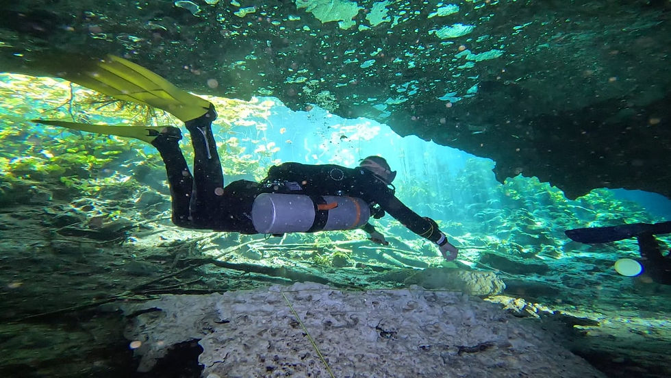 A diver in a cavern