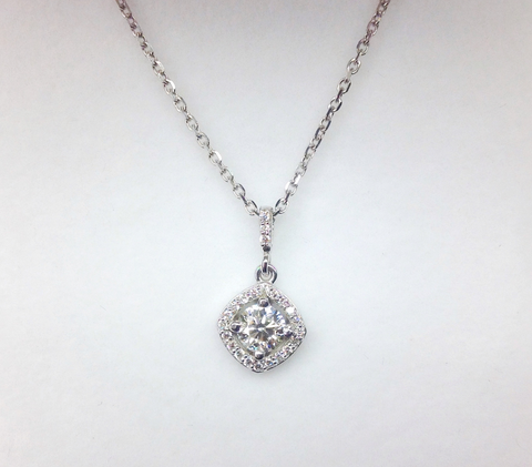 Diamond Pendant in a Cushion Shape Halo