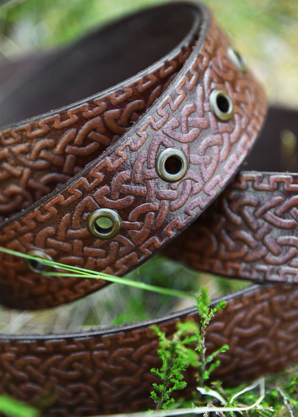 Thumbnail: Brown Leather belt with buckle and imprint in celtic design