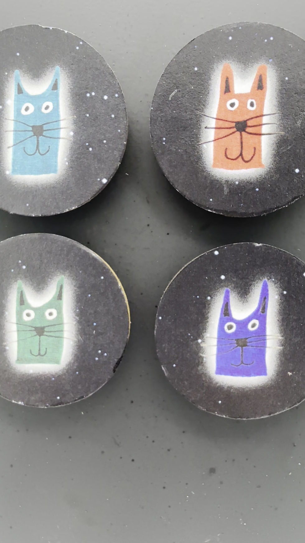 Thumbnail: Set of 4 Space Cats magnets in bright colors, handmade on lightweight wood