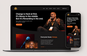 Mark V Smith speaker website design shown on laptop and mobile optimized for bookings keynote speaking and leadership consulting