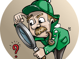 Private eye inspecting a question mark