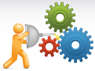 Cartoon person putting oil on gears