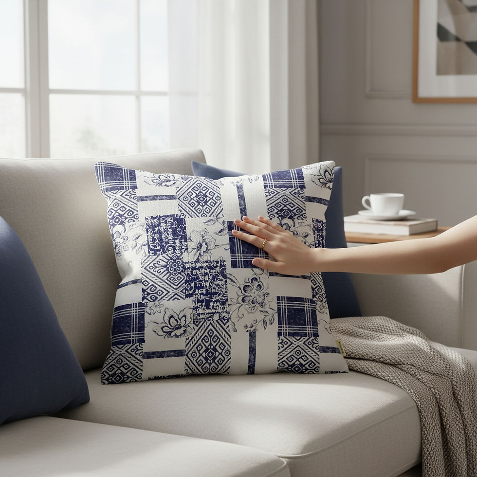Thumbnail: Blue Chenille Fabric Digital Print Square Cushion Pillow Cover