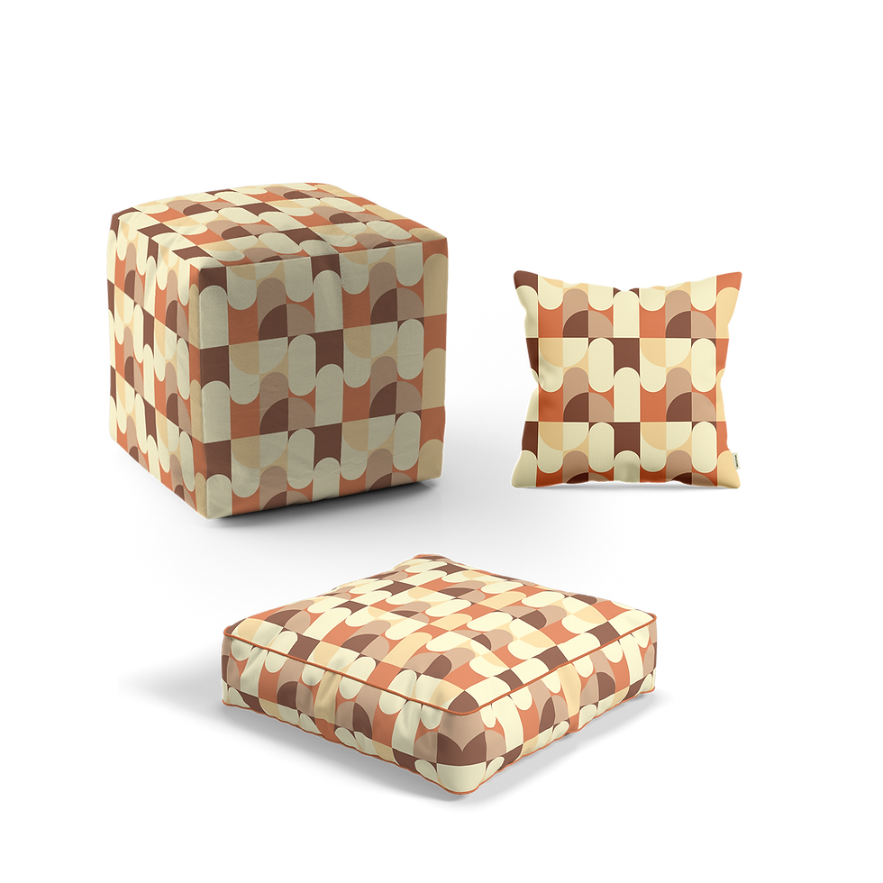 Thumbnail: Como Upholstery Chenille Fabric Digital Print Pouf Cushion Pillow 3-Piece Set