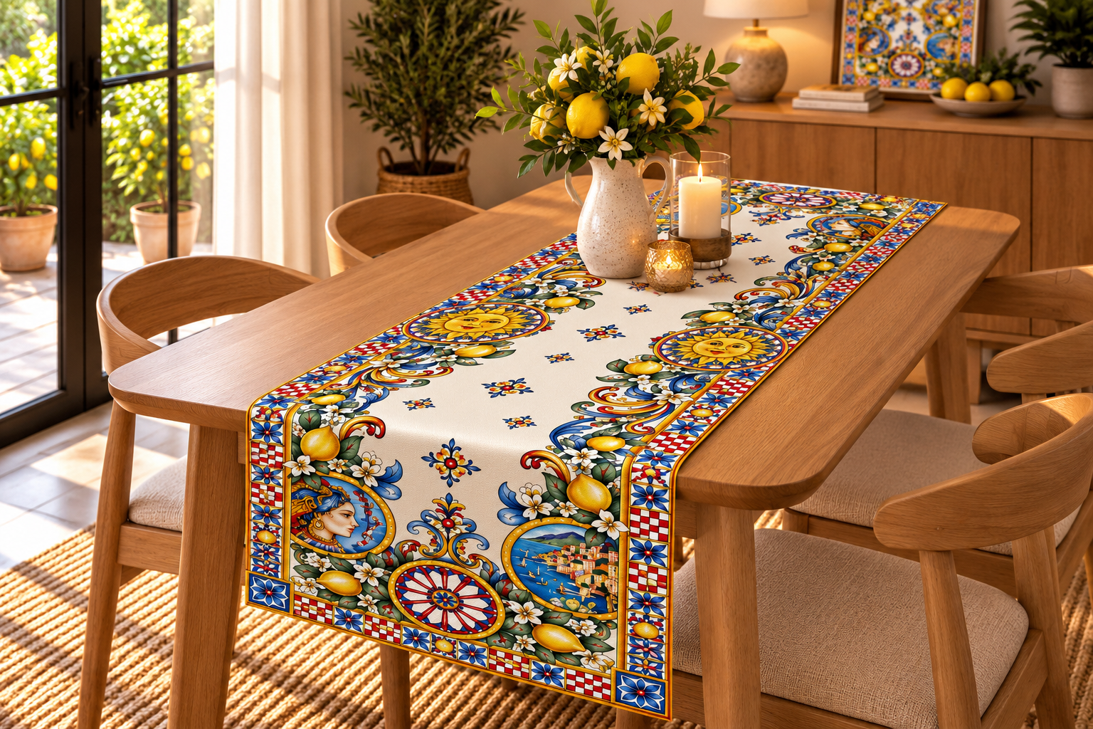 Italian Lemon Tile Pattern Rectangular Runner