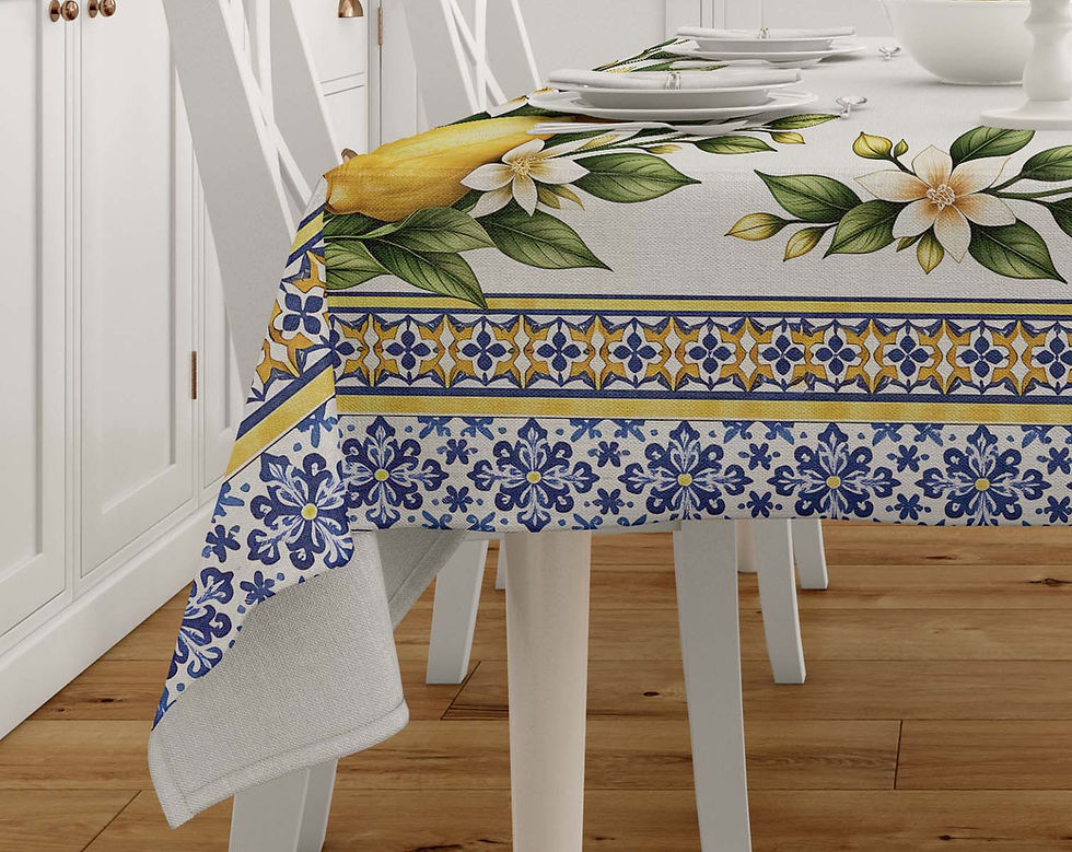 Thumbnail: Amalfi Lemons Tile Pattern Honeycomb Fabric Rectangular Tablecloth