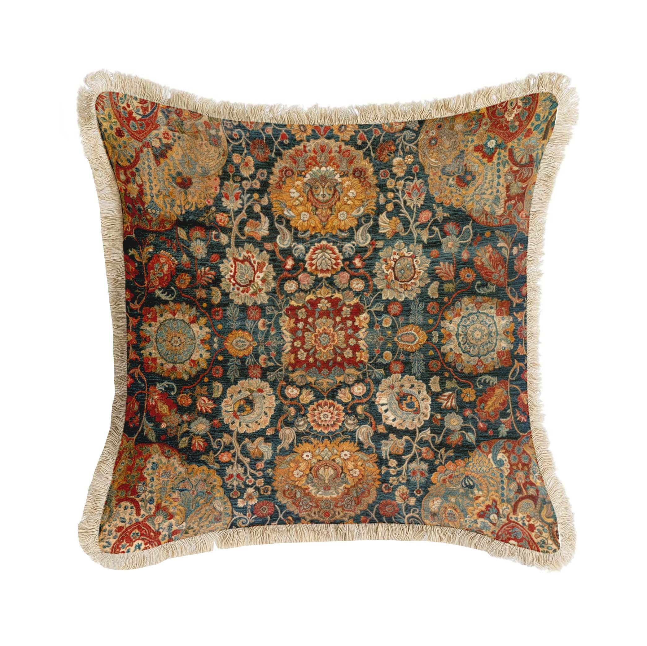 Digital Printed Carpet Pattern Fringed Square Cushion Cover