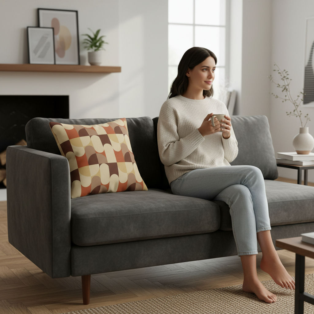 Como Şönil Kumaş Dijital Baskı Kare Kırlent Yastık Kılıfı