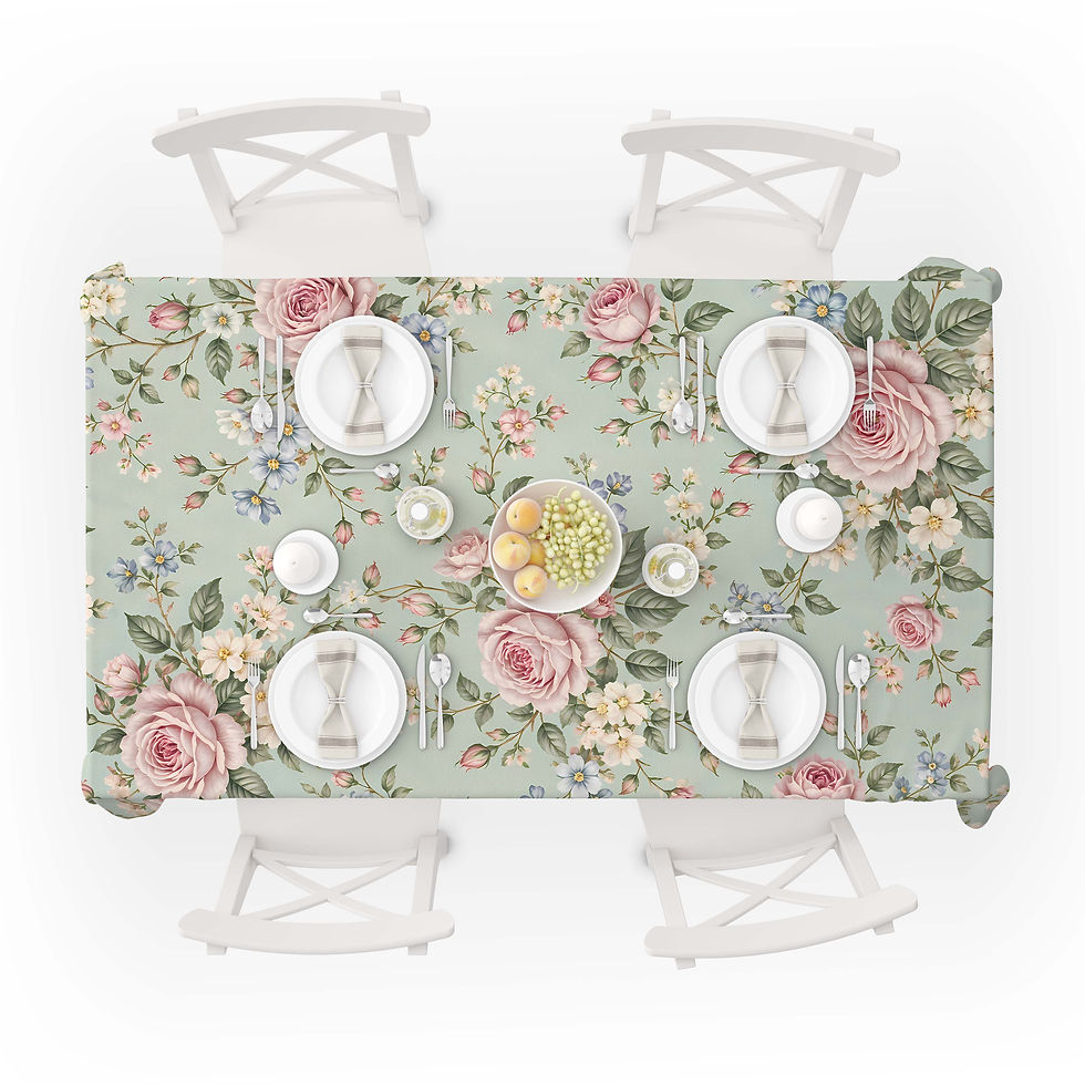 Thumbnail: Mint Rose Garden Pattern Honeycomb Fabric Rectangular Tablecloth