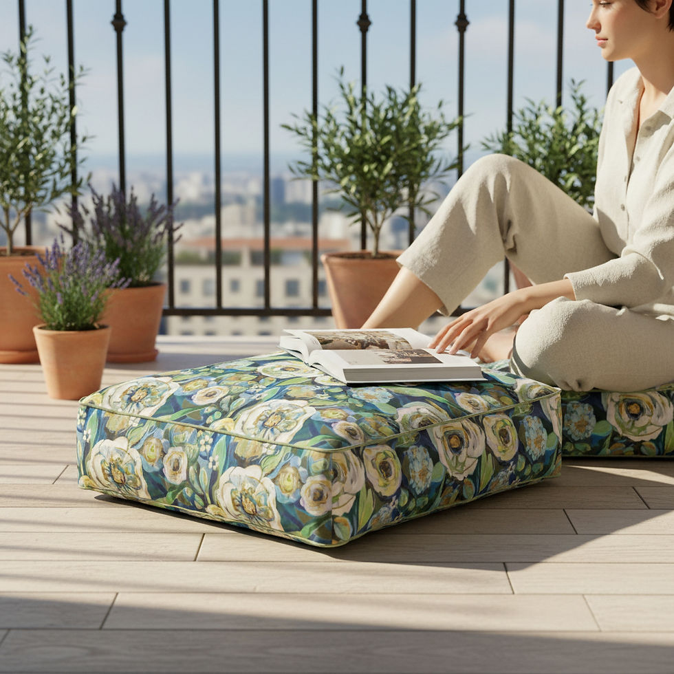Thumbnail: Suzani Upholstery Chenille Fabric Digital Print Square Floor Cushion Cover