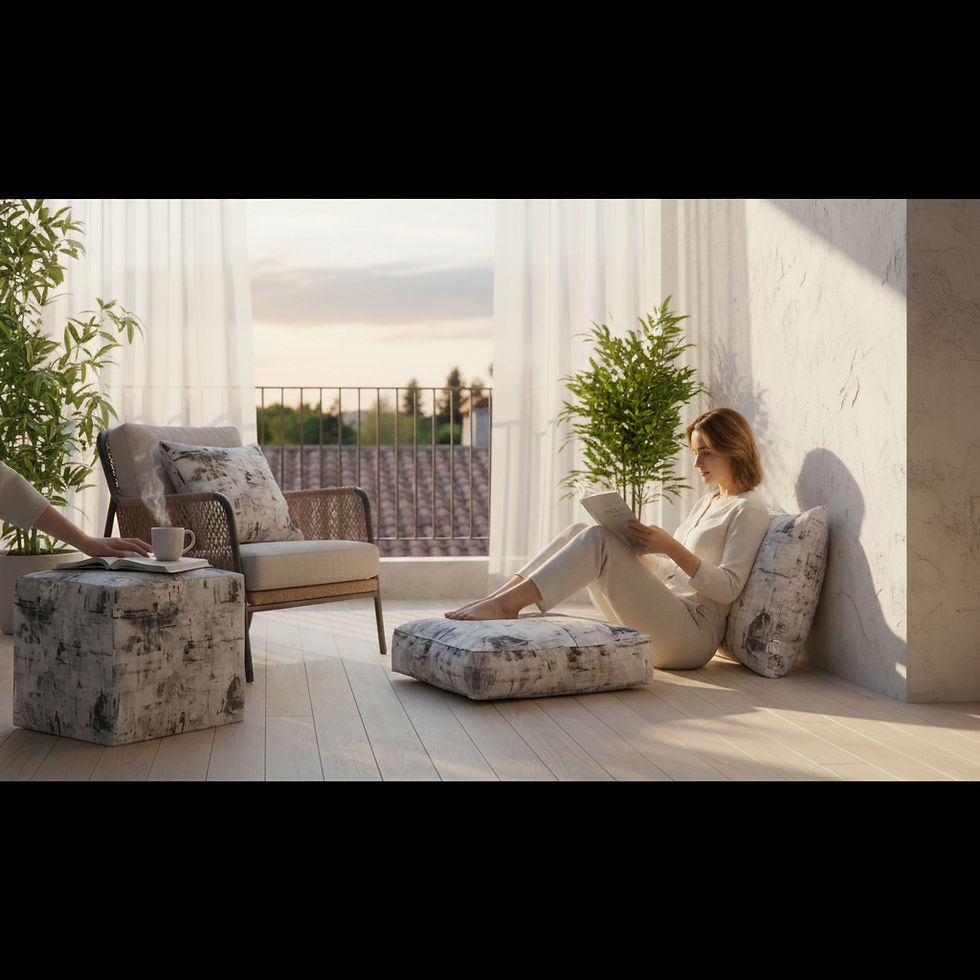 Thumbnail: Foggy Upholstery Chenille Fabric Digital Print Pouf Cushion Pillow 3-Piece Set
