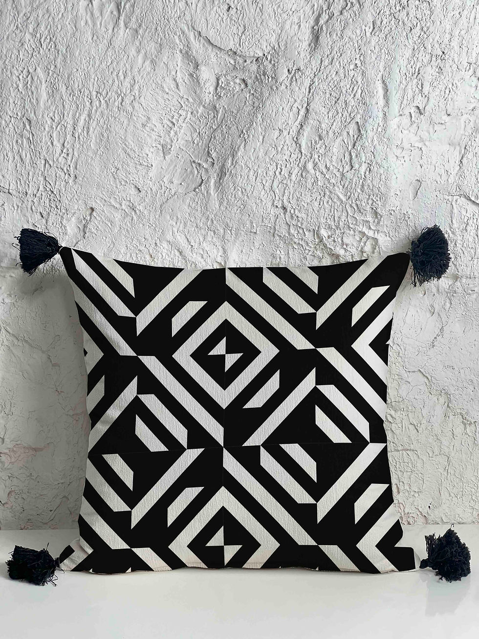 Dijital Baskı Geometrik Desen Püsküllü Kare Kırlent Yastık Kılıfı