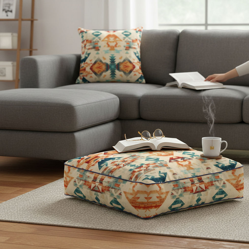 Thumbnail: İkat Upholstery Chenille Fabric Digital Print Square Floor Cushion Cover