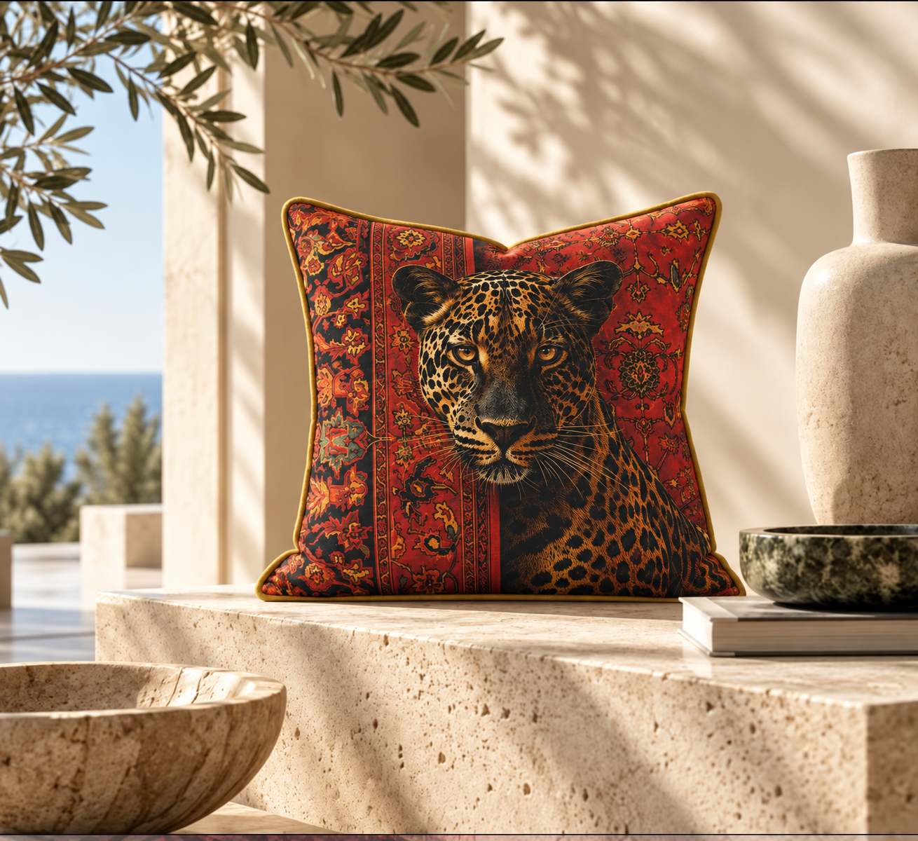 Leopard Pattern Piped Square Cushion Cover – Digital Print