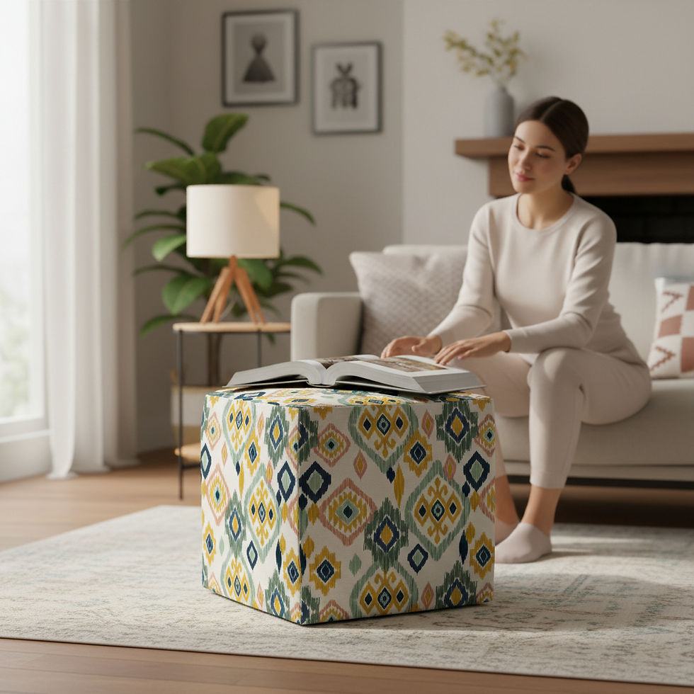 Thumbnail: Etnik Upholstery Chenille Fabric Digital Print Square Pouf