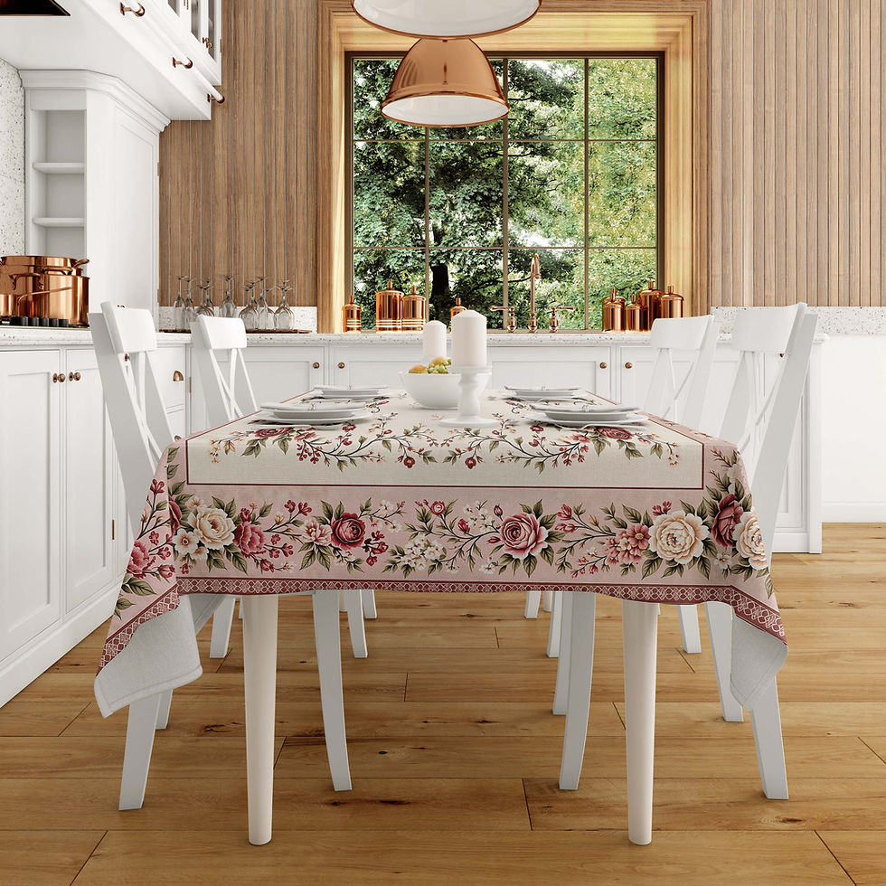 Thumbnail: Nostalgic Rose Garden Patterned Honeycomb Fabric Rectangular Tablecloth