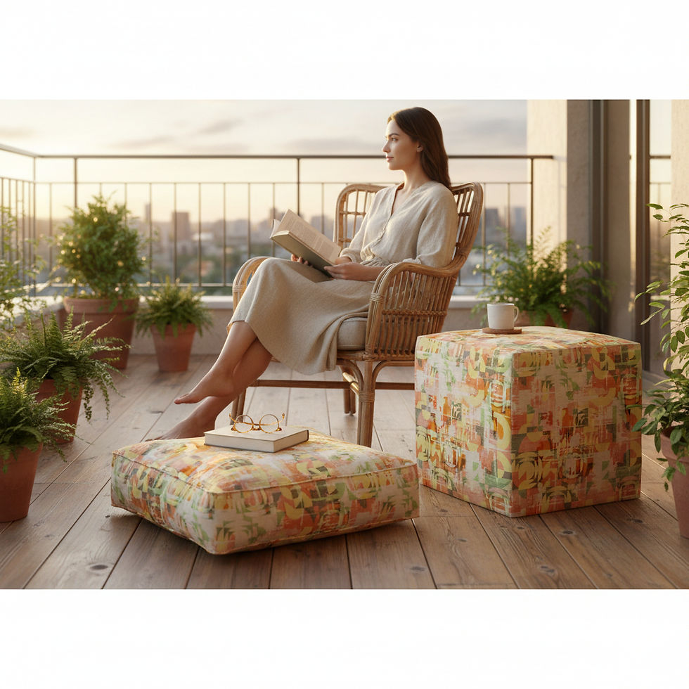 Thumbnail: Asos Upholstery Chenille Fabric Digital Print Pouf Cushion Pillow 3-Piece Set