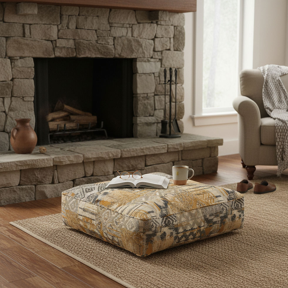 Thumbnail: Eylül Upholstery Chenille Fabric Digital Print Square Floor Cushion Cover