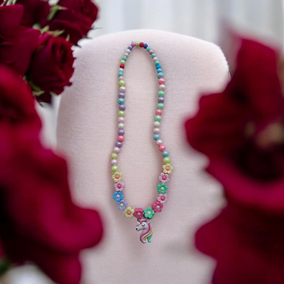 Thumbnail: Kids Pastel Rainbow Unicorn Necklace & Bracelet Set
