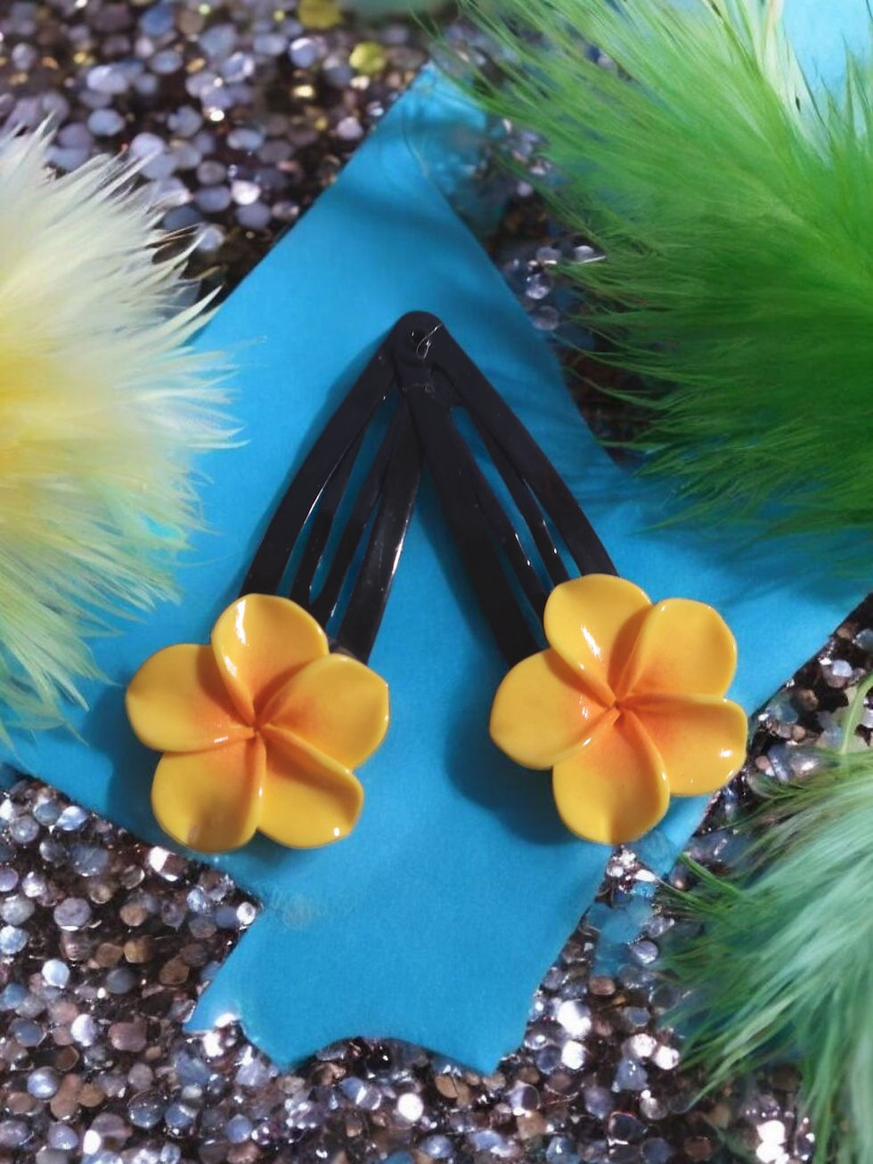 Thumbnail: Resin Purple & Yellow Flower Hair Clips 2 pairs