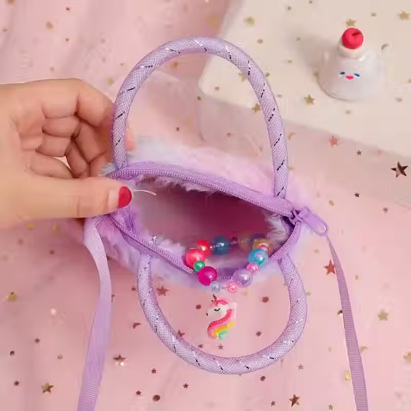 Thumbnail: Cute Sequins Unicorn Plush Handbag, Rainbow Fluffy