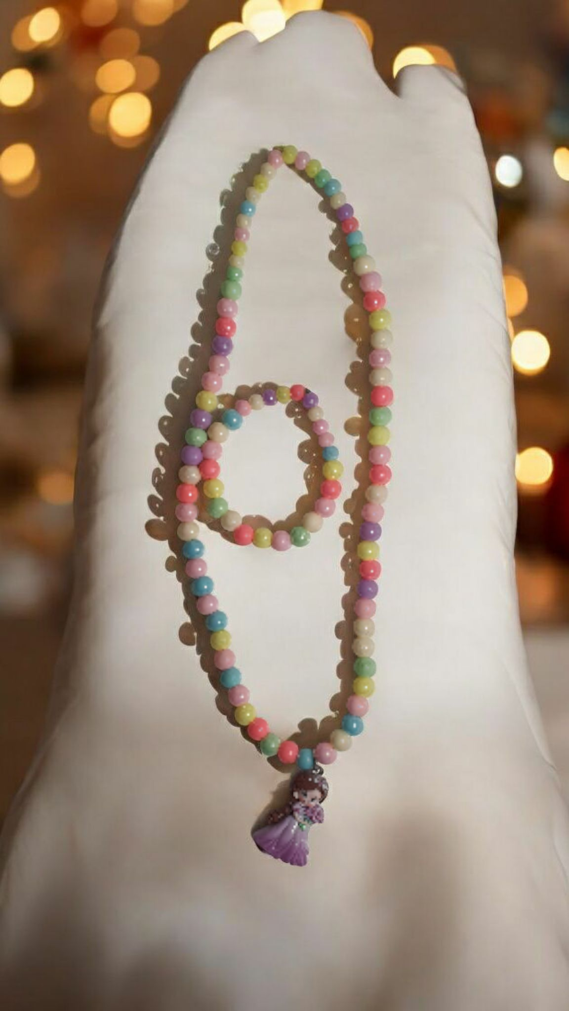 Acrylic and Round Beads Necklace & Bracelet Set with Princess Pendent