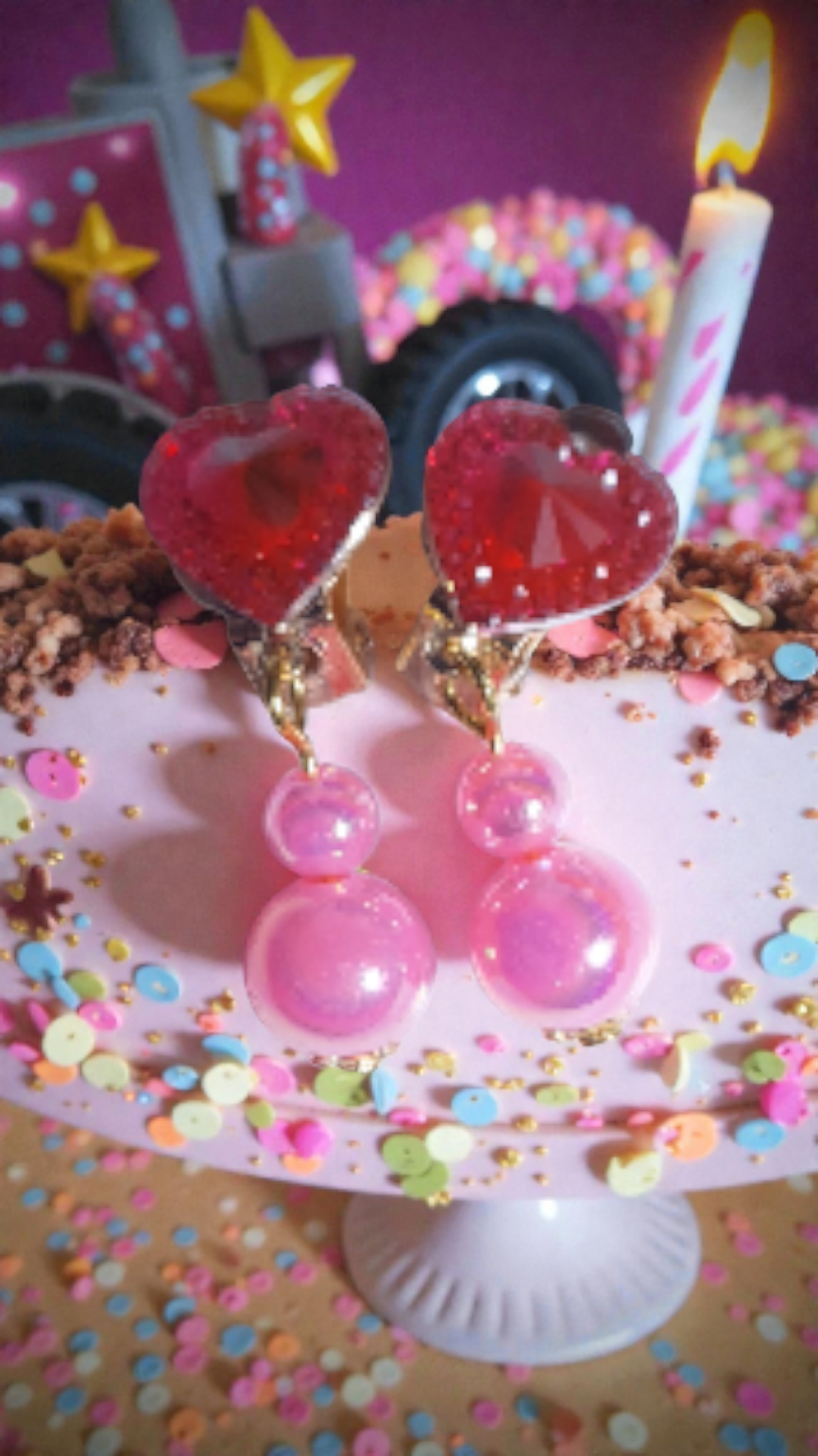 Thumbnail: Hot Pink Beaded Necklace & Bracelet Set, Clip on Earrings, Ring