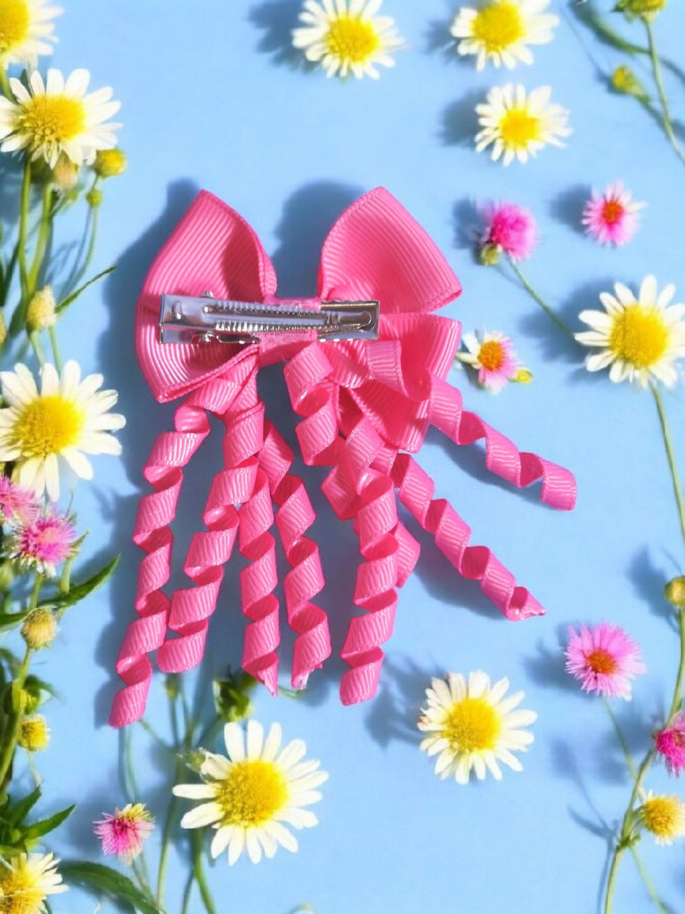 Thumbnail: Cute Kids Hair Clips Ribbon Bow Pink & Green