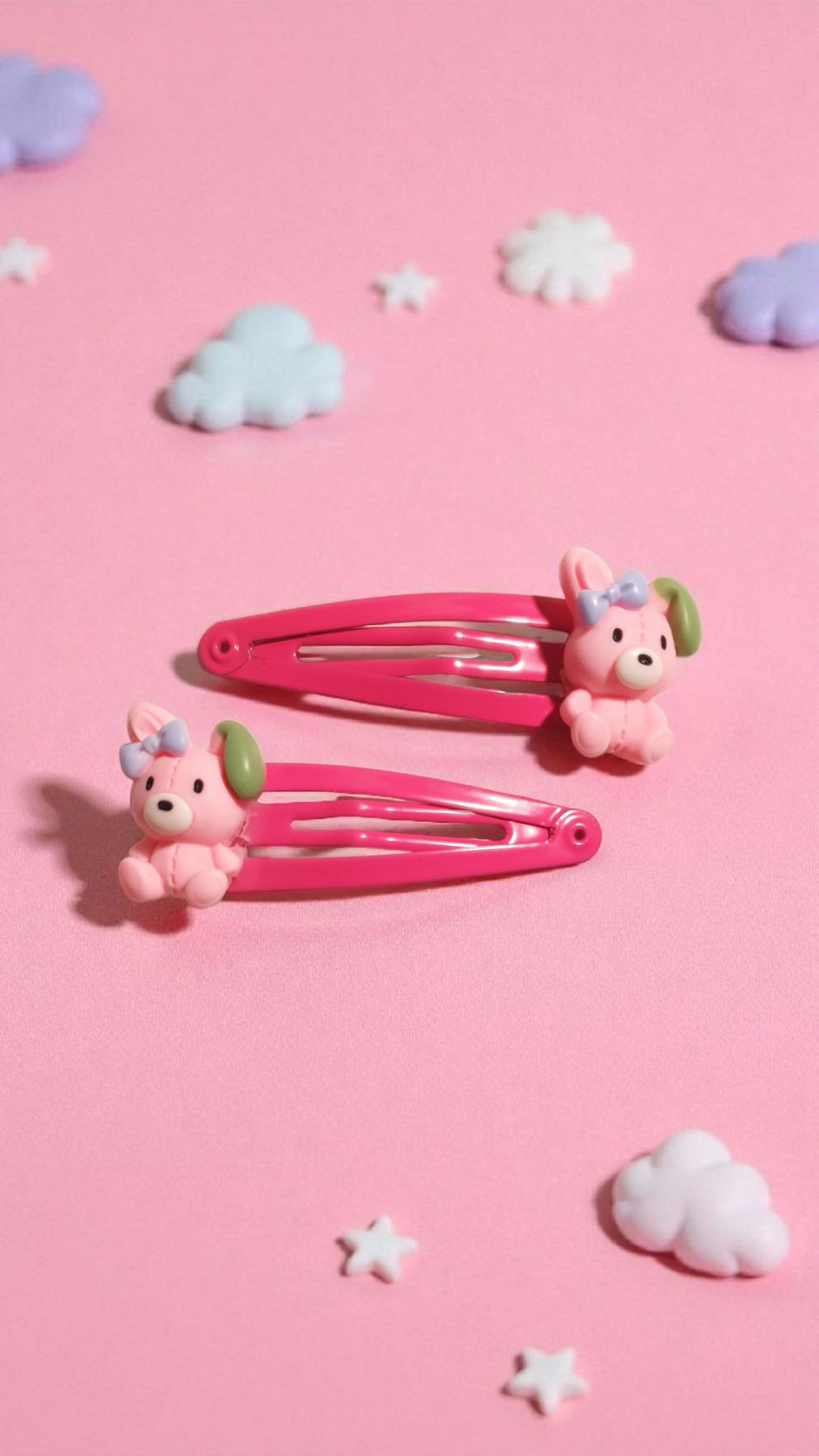 Thumbnail: Resin Pink Teddy Bear Hair Clips 2 pairs