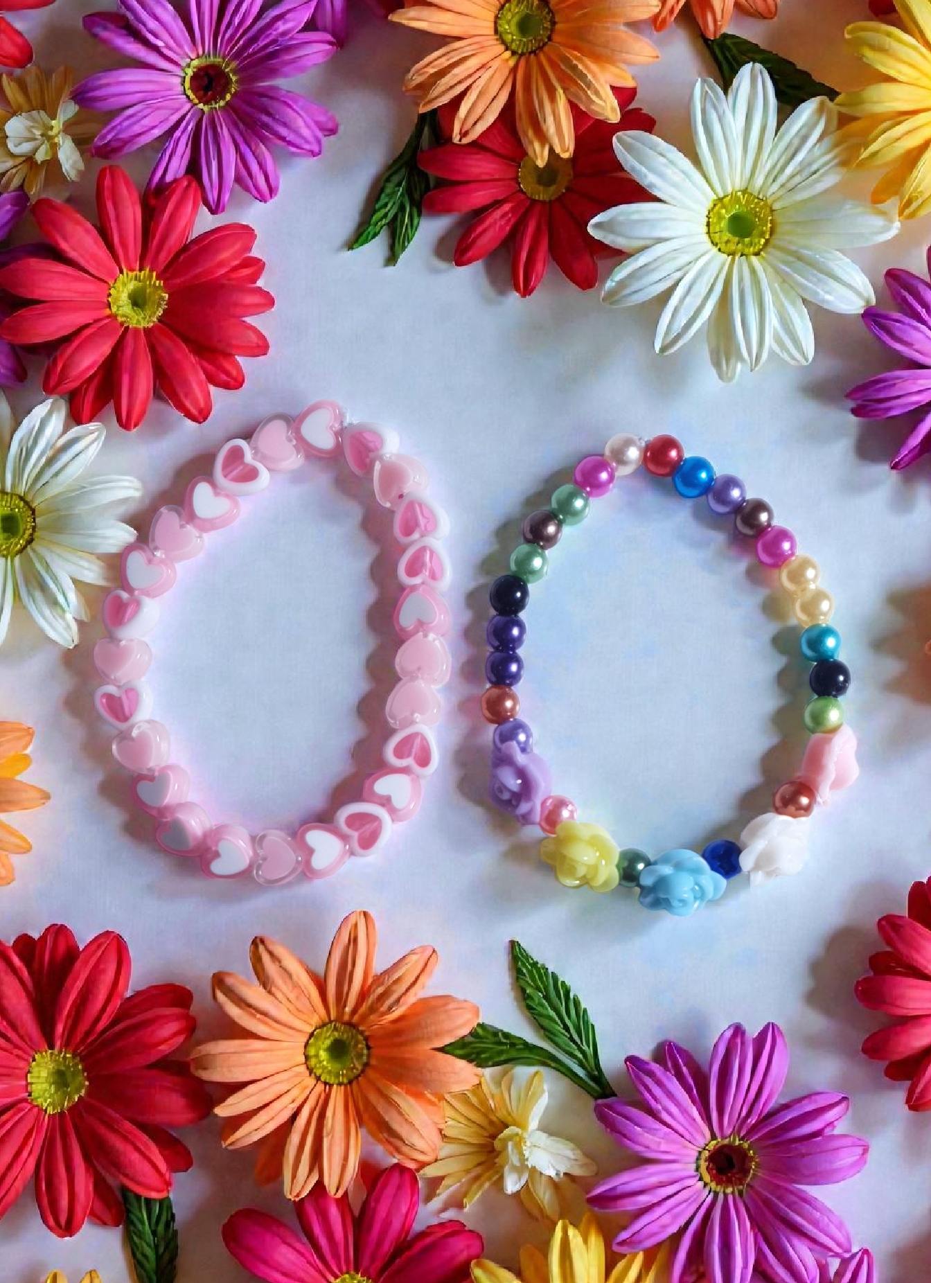 Girls Bracelets Acrylic Hearts and Acrylic Flowers